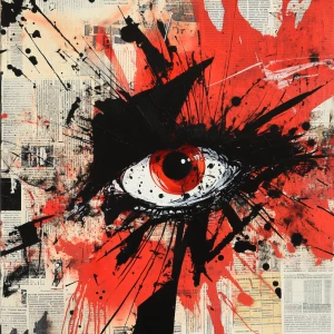 Dadaist typographic collage with newspapers, ink splashes, abstr...