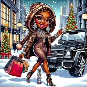 African-American Betty Boop with hazelnut-brown skin, strolls in...