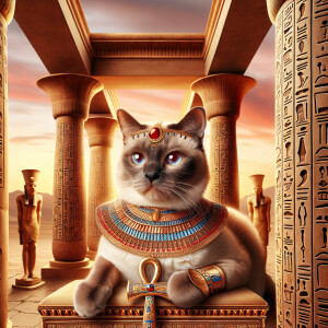 A cat in ancient Egypt dressed like an ancient Egyptian, queen