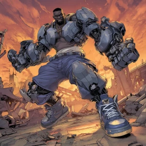 Depict a large, muscular Nigerian humanoid character in a dynami...