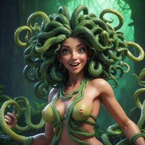 A beautiful medusa without her shirt on.