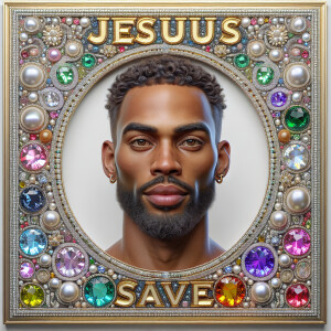 "Create a 3D realistic artwork featuring the phrase 'Jesus Saves...