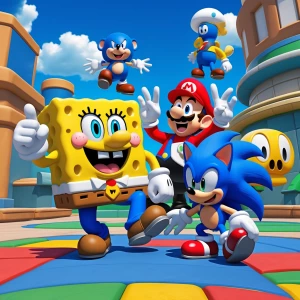 SpongeBob SquarePants Sonic Mickey Mouse and Squidward playing M...