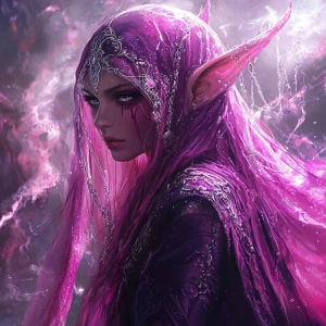 A brilliantly vibrant magenta-hued illusory elf, every intricate...