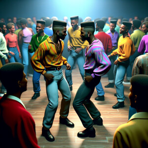 3-D image of two African-American males dancing simultaneously i...