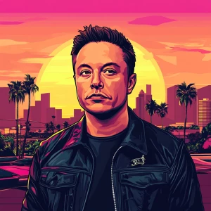Elon Musk in GTA art style — — in the style of a Grand Theft Au...