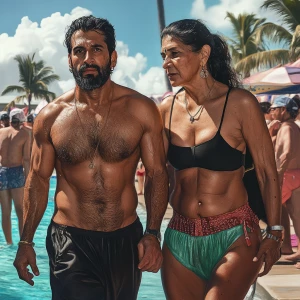 PhotoRealism,realism,a muscular beefy sweaty man  walking with h...