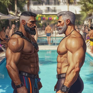 Hyper real Ethereal Men's Pool Party - Concept: A lively scene s...