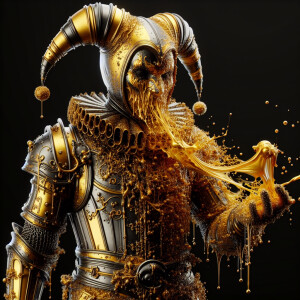 The Joker wearing armor with gold liquid static paint, 8k resolu...