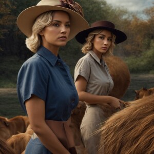 Create an image of two women accompanying the Kentucky Wildcats....