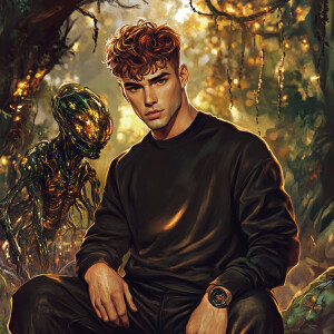 Create an image of a confident 22-year-old European man with han...