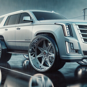 2023 silver Cadillac escalade, chrome rims, HDR, masterpiece, ul...