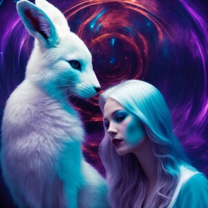 The white  rabbit and the white fox finally meet and are courtin...