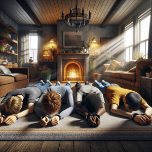 ultra-realistic, 4 white male teens handcuffed laying face down...