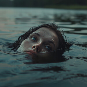 Capture the elegance of a fair-skinned woman with dark long wet...