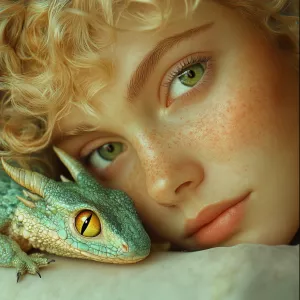 A ultra-realistic portrait of a blonde woman with curly hair and...