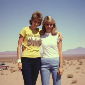 Faded color photograph from the late sixties of two naturally go...