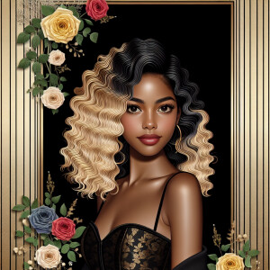Create a vertical 3-D portrait of a light-skinned African-Americ...