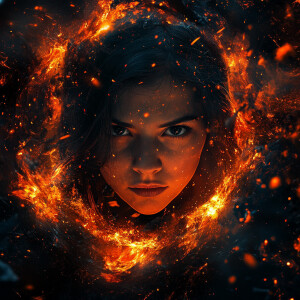 Create an ultra-realistic digital art of a cosmic witch facing t...