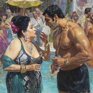 realism,painting. a punjabi  villain  curvy mother in law, in he...