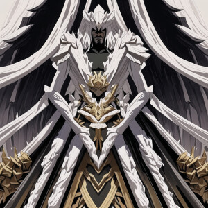 A powerful Black superhero with a white afro and majestic white...