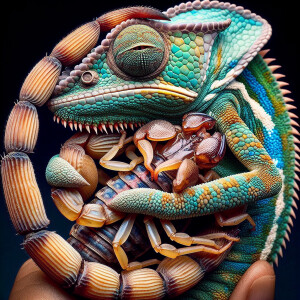 A chameleon hugging a scorpion