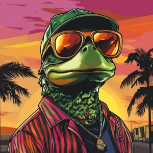 MEME PEPE in GTA art style, Maverick, in the style of a Grand T...