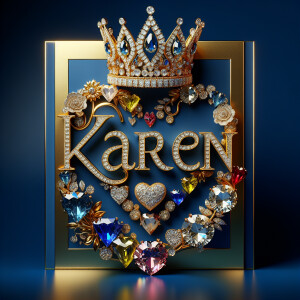 VCraft a 3-D image showcasing the name 'KAREN' in a luxurious go...