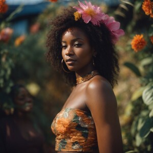 Closeup of beautiful African girl, 25 years old, wearing a tiny...
