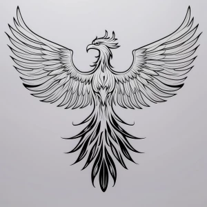 A black and white, line art, suitable for a laser cutter, Phoeni...