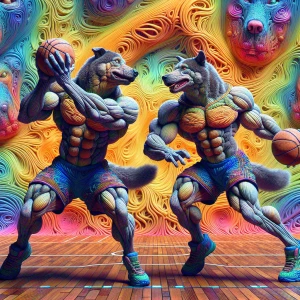 Create an 8K resolution image of two muscular anthropomorphic do...