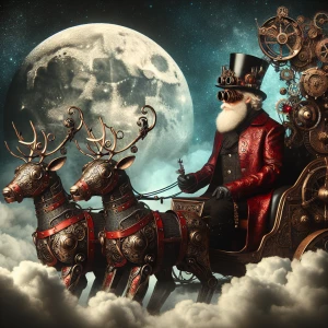 Steampunk Santa wearing red embossed leather and a top hat. The...