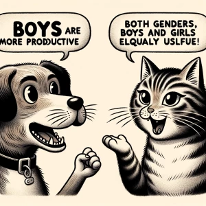 Dogs is a boy and a cat is a girl and they Argue and the boy dog...