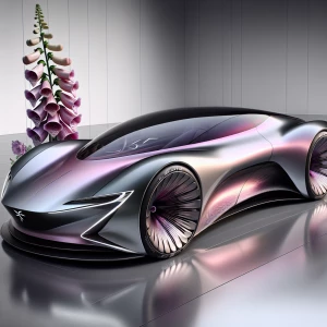 A sleek and futuristic sports car design inspired by nature, inc...