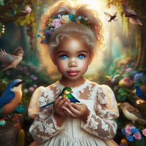 A magical scene featuring a light-skinned African-American toddl...