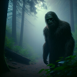 Create an image of a large, hair-covered humanoid with a gorilla...