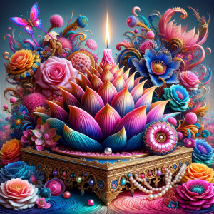 Craft a digital artwork that dramatically amplifies the colorful...