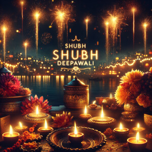 Diwali, flowers, diya, night, cinematic lighting, moody tones, f...