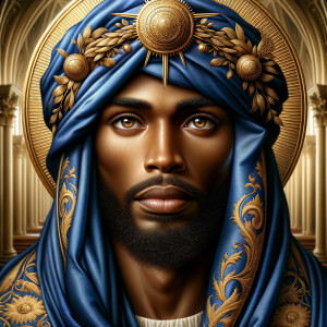 A hyper-realistic image of an African-American Jesus Christ, ser...