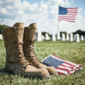 Design a solemn and respectful image to honor Memorial Day, feat...