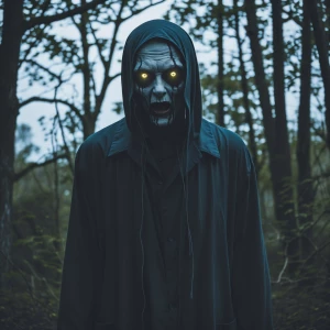 A creepy figure in a negative effect style, with inverted colors...