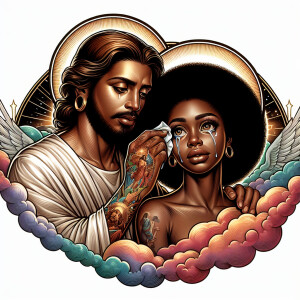 Ensure that the image distinctly represents both Jesus Christ an...