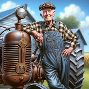 caricature of a 95 year old American grandpa, checkered shirt, c...