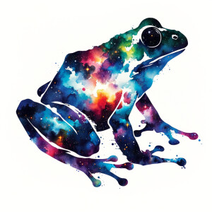 Cosmic watercolor filled animal silhouette on a blank white back...