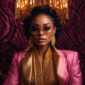 Create a full-body, hyper-realistic portrait of a melanin-rich w...