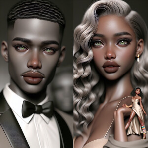 3D image of a beautiful LIGHT SKIN African American young woman...