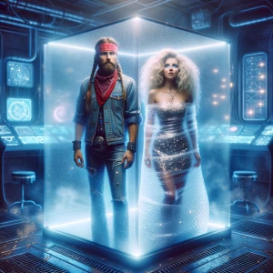 A surreal photo of Willie Nelson and Dolly Parton standing insid...