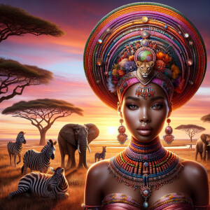 Envision a magnificent African savannah at the golden hour of su...