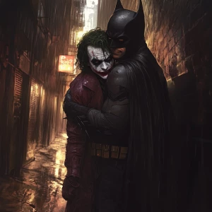 Heath Ledger Joker, GTA art style,,He standing in a dimly lit al...