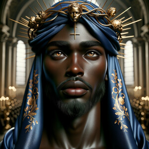 A hyper-realistic image of an African-American Jesus Christ, ser...